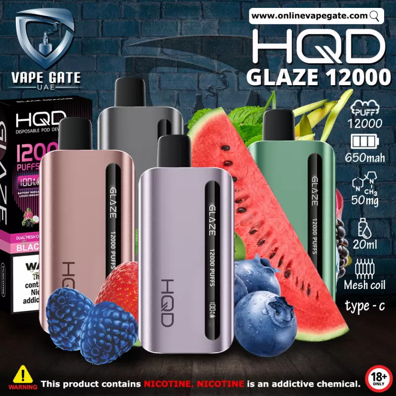 HQD GLAZED RECHARGEABLE DISPOSABLE VAPES (12,000PUFFS) - Mango