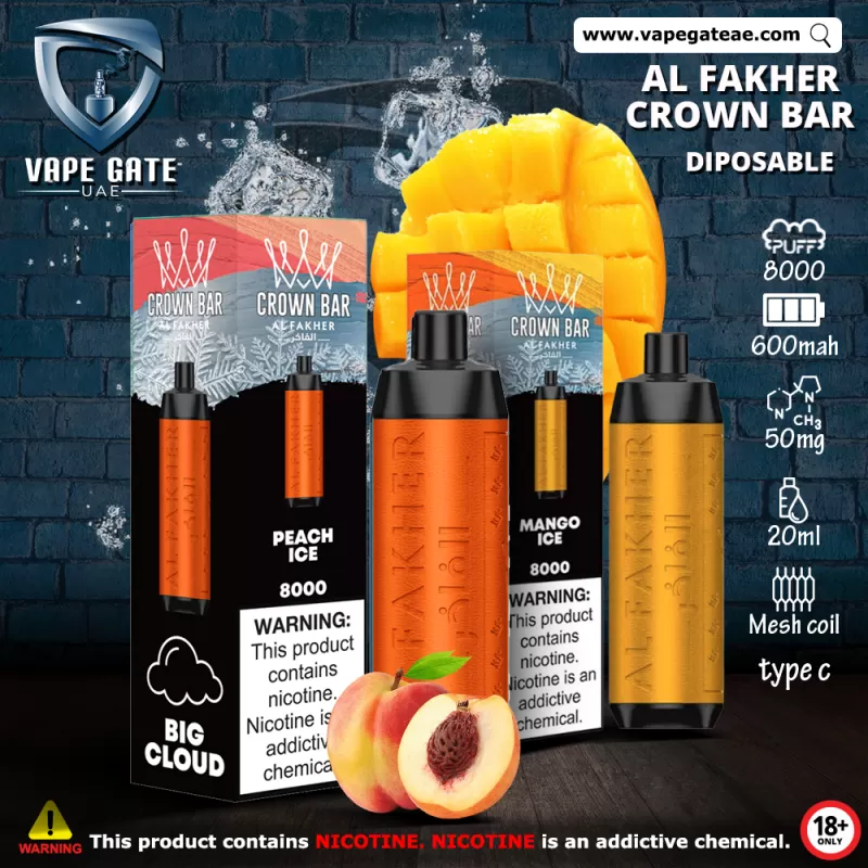 Al Fakher - Crown Bar Disposable Vape (8,000 Puffs) - Blueberry Gum / 5 mg