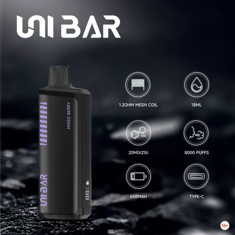 Unibar Rechargeable Disposable Vape (8000 Puffs) - Cool Mint / 20 mg - Image 2