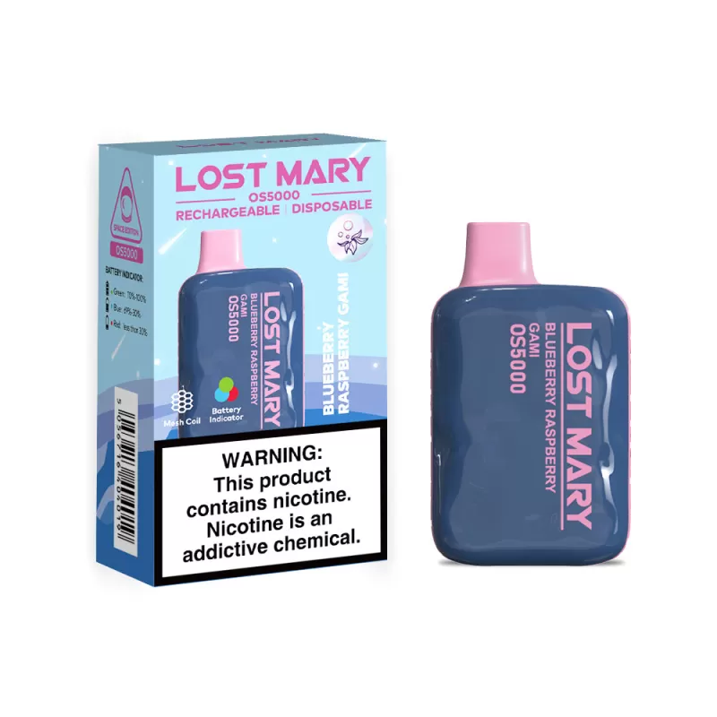 Lost Mary OS5000 Rechargeable Disposable Vape - Blue Razz Ice - Image 3