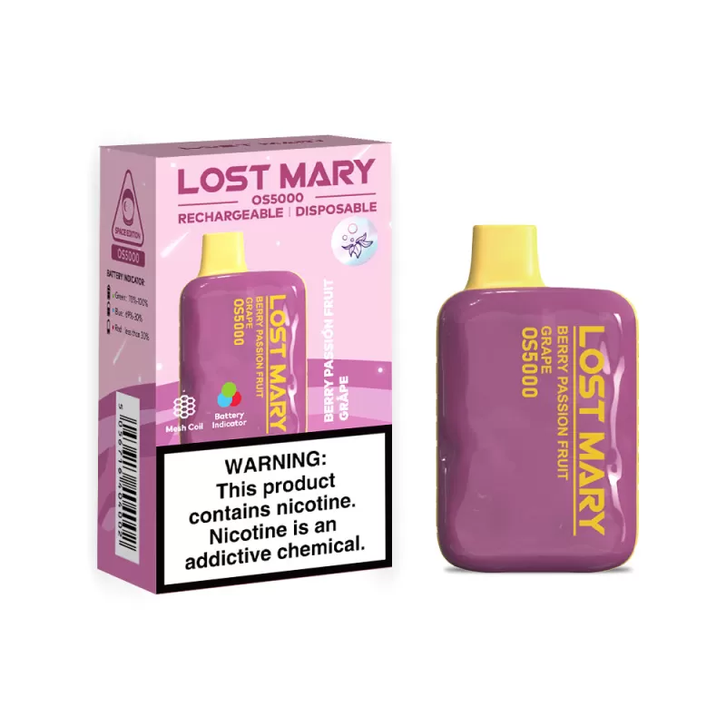 Lost Mary OS5000 Rechargeable Disposable Vape - Strawberry Ice - Image 2