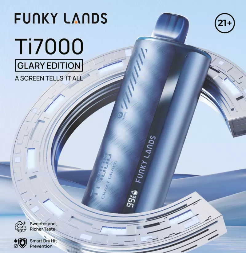 FUNKY LANDS Ti7000 “Glary Edition” Disposable Device – 7000 Puffs - Blue Razz Peach - Image 2
