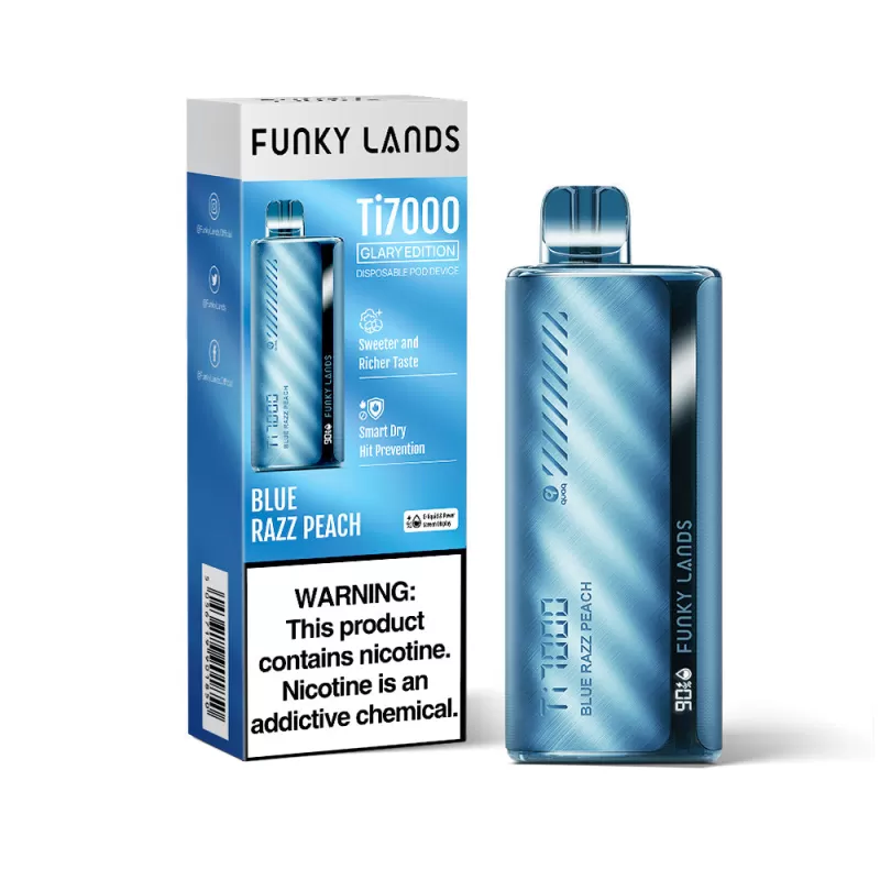 FUNKY LANDS Ti7000 “Glary Edition” Disposable Device – 7000 Puffs - Blue Razz Peach - Image 3