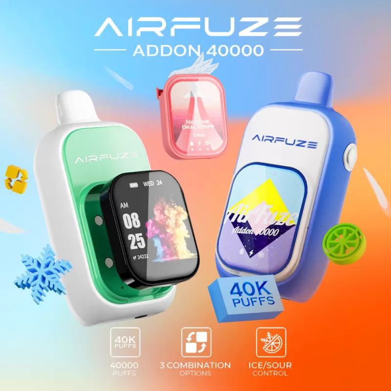 AIRFUZE Addon 40K Disposable Device - 40000 Puffs - Addon w/ Nicotine Strip / Sour Apple Grape (Sour Control)