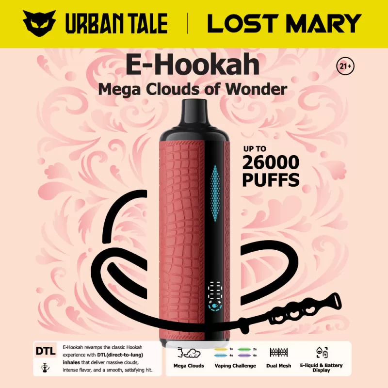 Urban Tale x Lost Mary E-Hookah Disposable Device - 26000 Puffs - Lemon Mint