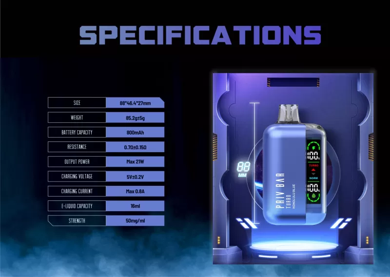 PRIV BAR Turbo Disposable Device - 15000 Puffs - Honolulu Blue - Image 3