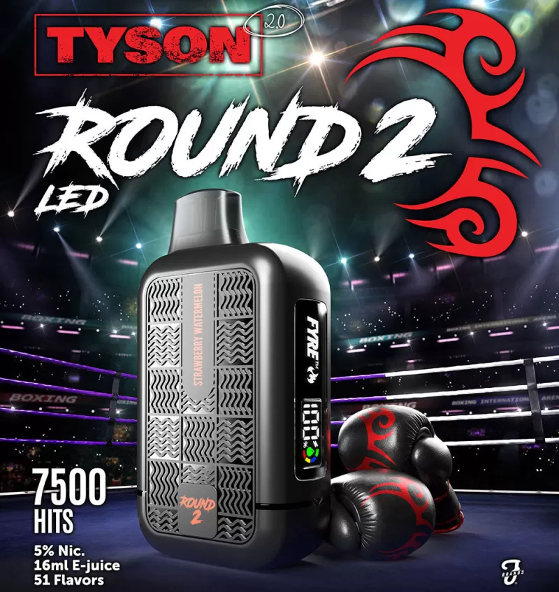 Tyson 2.0 "ROUND 2" Heavy Weight Rechargeable Disposable Device – 7500 Puffs - Cherry Berry