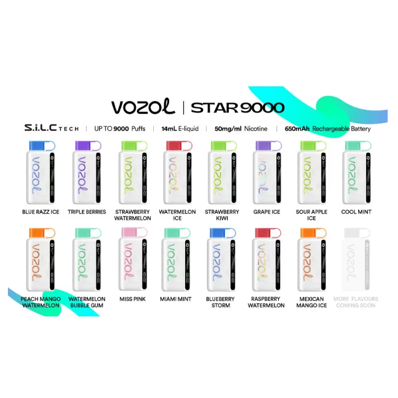 Vozol STAR 9000 Disposable Vape - 9000 Puffs - Peach Mango Watermelon - Image 2