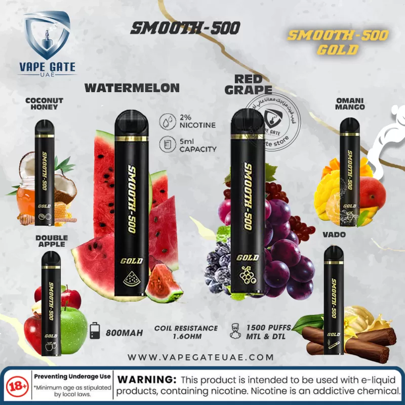 Smooth-500 Gold (1500 MTL & DTL Puffs) - Kiwi Strawberry