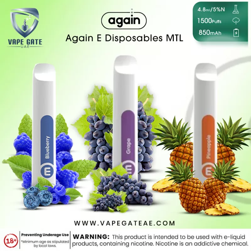 Again E Disposables MTL Vape 1500 Puffs 50mg - Compact & Portable - Mint