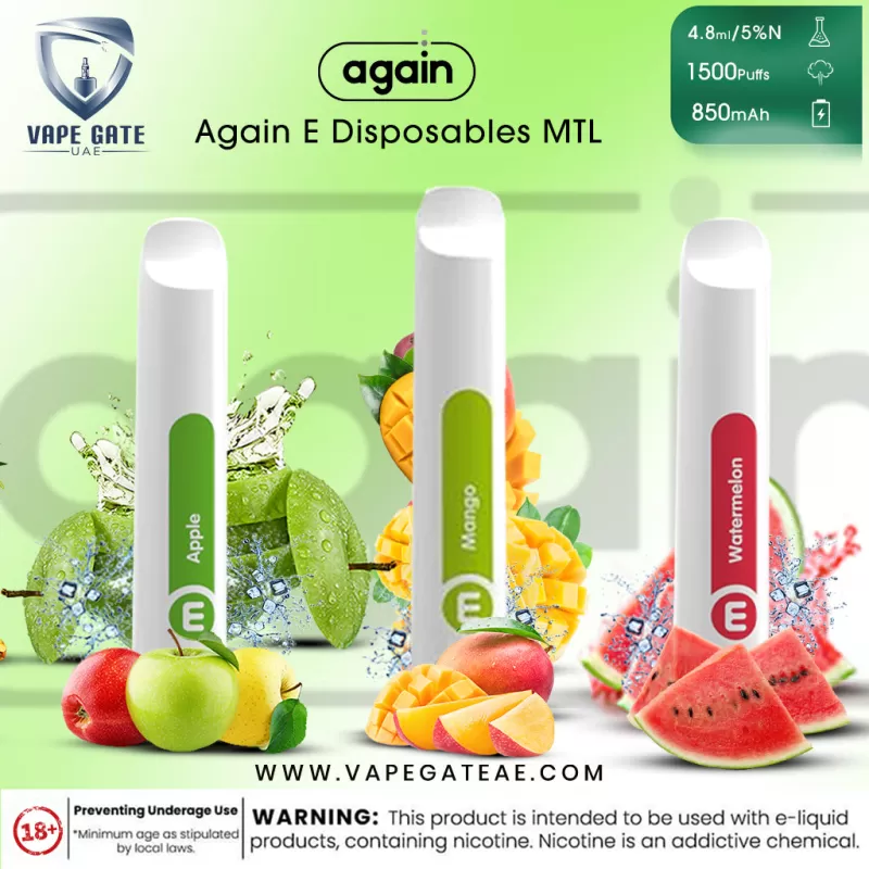 Again E Disposables MTL Vape 1500 Puffs 50mg - Compact & Portable - Mint - Image 2