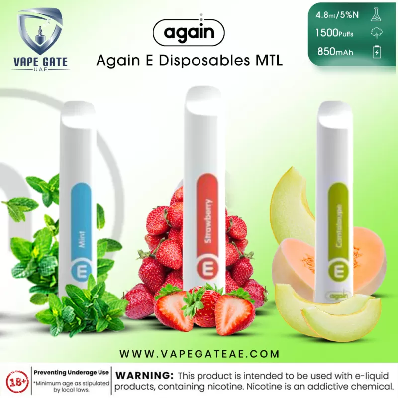 Again E Disposables MTL Vape 1500 Puffs 50mg - Compact & Portable - Mint - Image 3