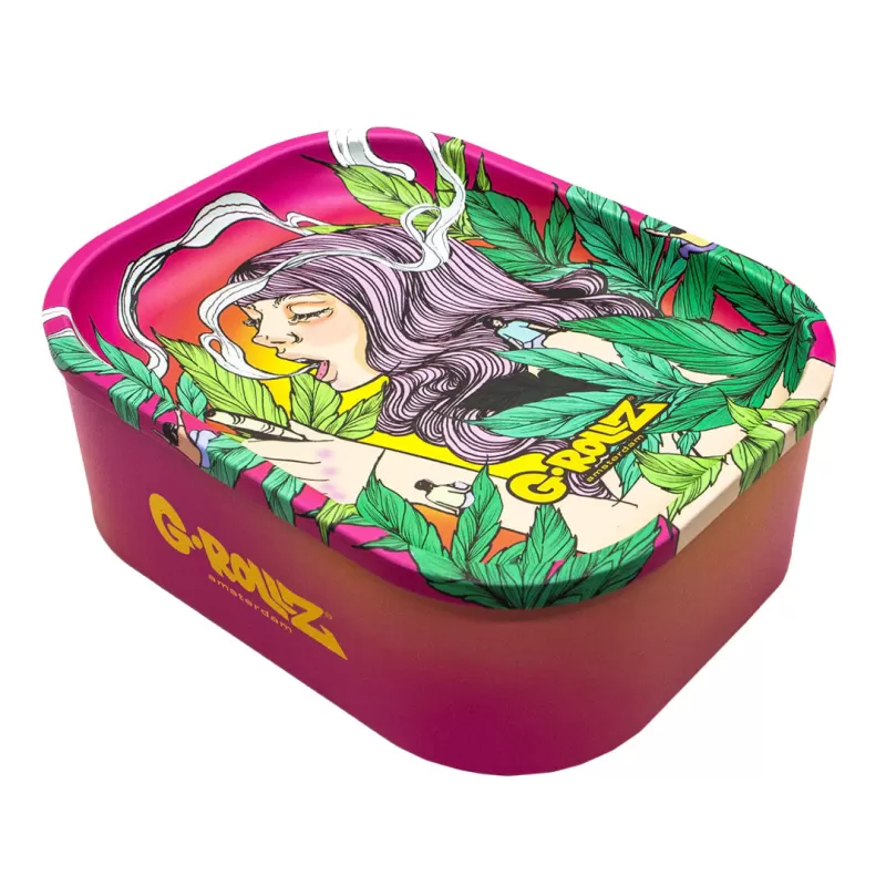 G-Rollz Medium Storage Box Tin with Tray Lid – 7 Unique Designs - Pink Girl