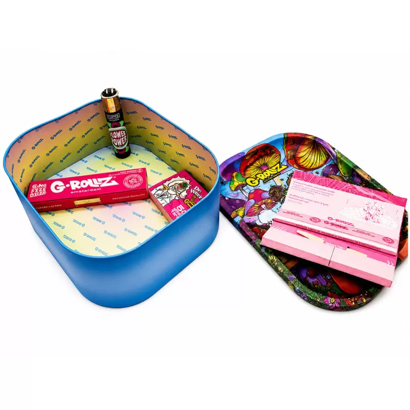 G-Rollz Medium Storage Box Tin with Tray Lid – 7 Unique Designs - Pink Girl - Image 2