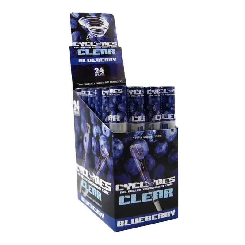 CYCLONES Clear Pre-Rolled Cones - 24 Per Box - Blueberry