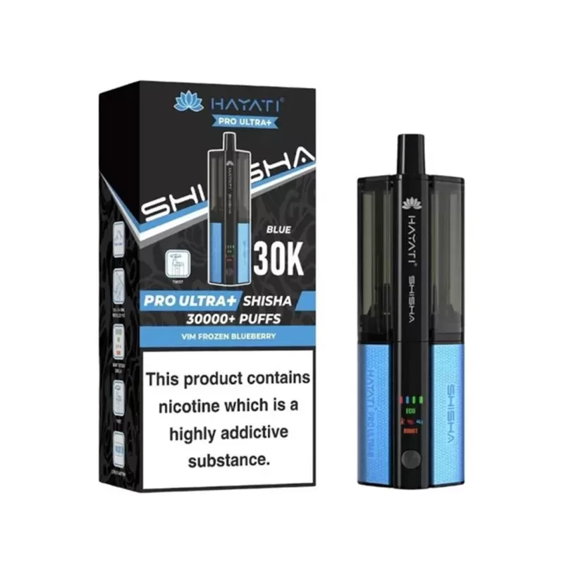 Hayati Pro Ultra Plus Shisha 30K Prefilled Pod Vape Kit - Blue Slush & Raspberry / Vim Frozen Blueberry - Image 3