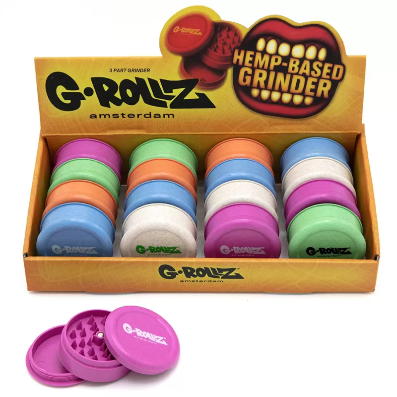G-Rollz Hemp 3-Part Grinder - 60mm Mix colour (16pcs/Display)