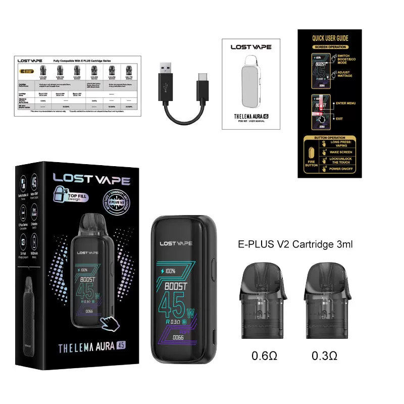 Lost Vape Thelema Aura 45 Pod Kit 45W - Dazzle Black - Image 3