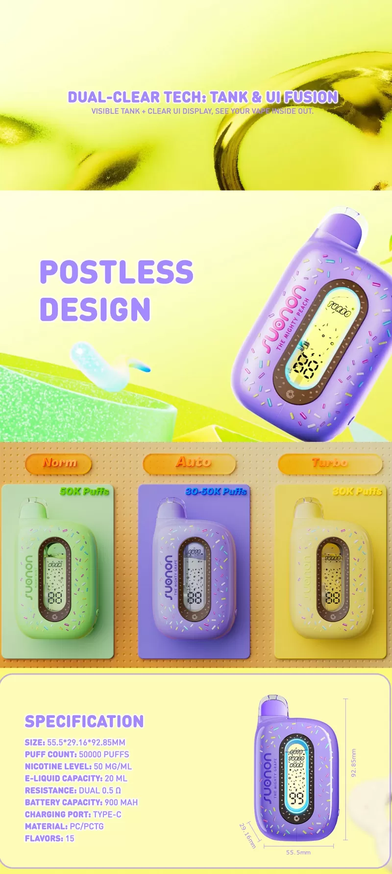 SUONON Donete 50K Puffs Disposable Kit 900mAh - Berry Crush / 50mg / 1pc / CN -SZ Bonded Warehouse - Image 3