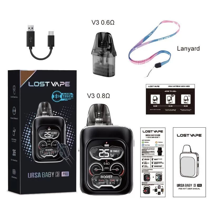 Lost Vape Ursa Baby 3 Pro Pod Kit 1300mAh - Black Carbon - Image 3