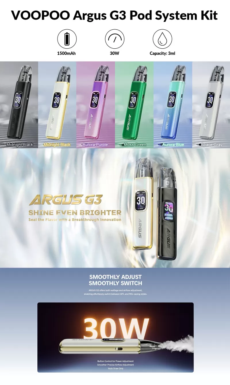 VOOPOO Argus G3 Pod Kit 1500mAh - Aurora Purple - Image 3
