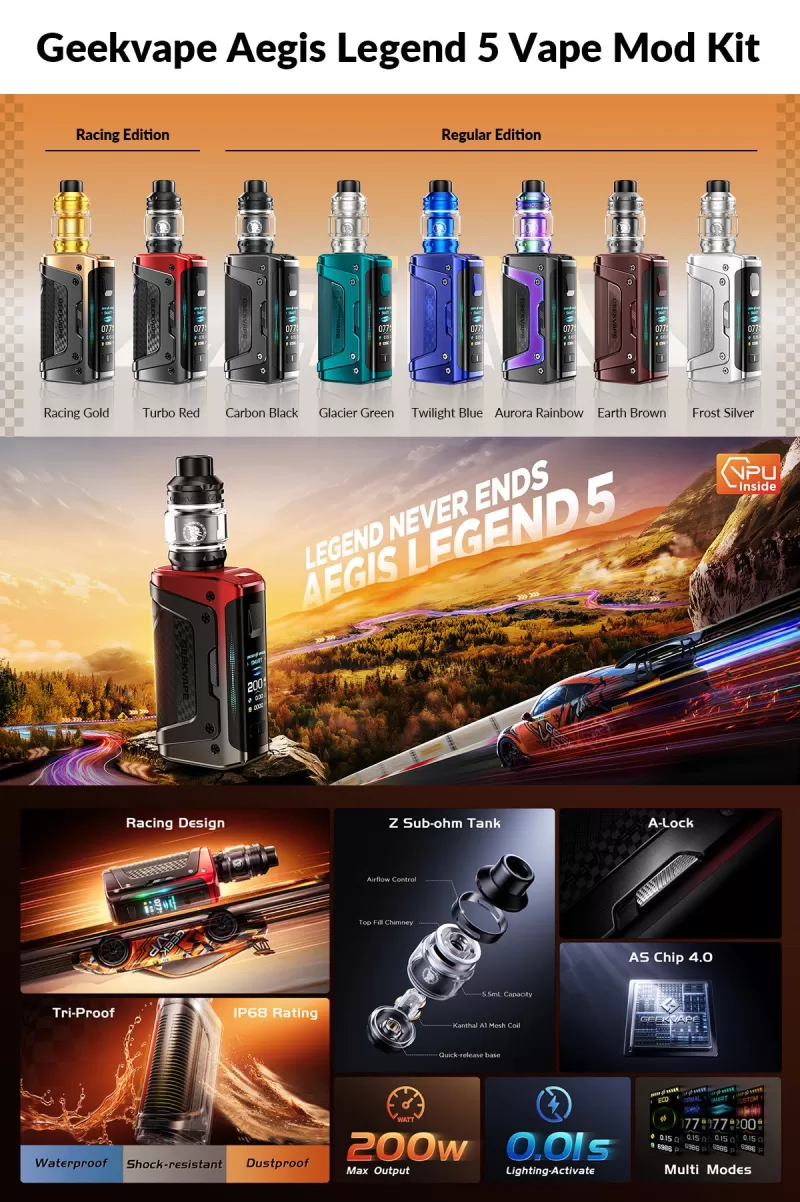 Geekvape Aegis Legend 5 Mod Kit with Z Sub Ohm Tank 5.5ml - Glacier Green - Image 3