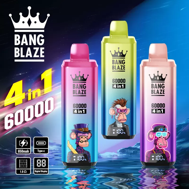 Bang Blaze 4IN1 60000 Puffs Rechargeable Disposable Kit - Blueberry Ice / Peach Mango Watermelon / Passion Kiss / Melon Apple / 20mg / CN-SZ Warehouse - Image 2