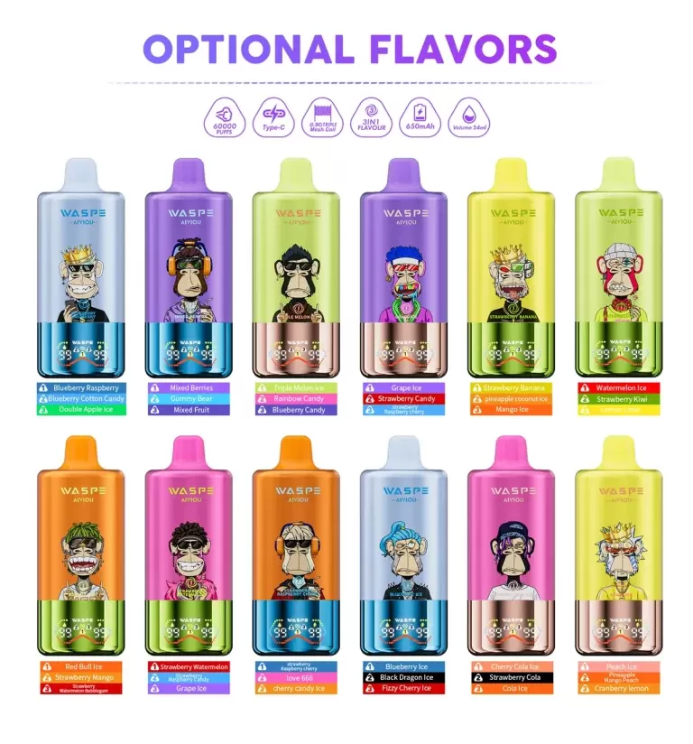 Waspe Aiviou 3in1 60000 Puffs Disposable Kit - Blueberrylce & Black Dragon Ice & Fizzy Cherry Ice / 20mg / CN-SZ Warehouse - Image 2