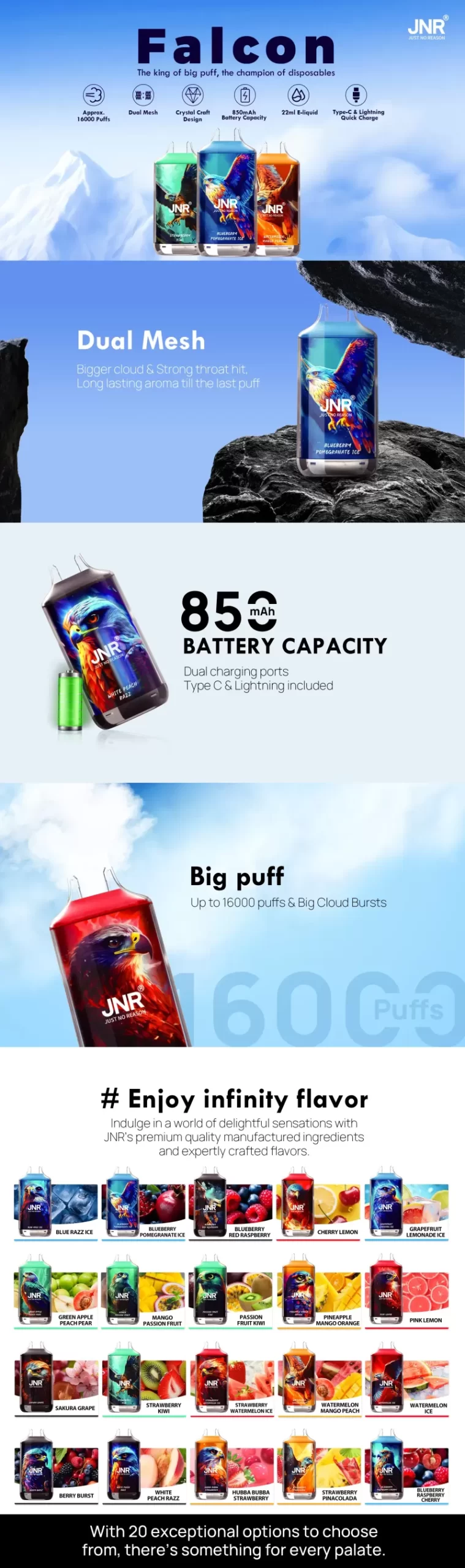 JNR Falcon 16000 Puffs Disposable Vape - Cola Ice - Image 3