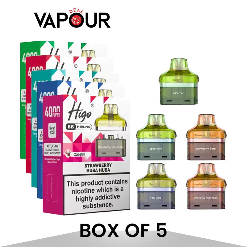 Higo BB 4000 Puffs Prefilled Pods - Box of 5 - Menthol