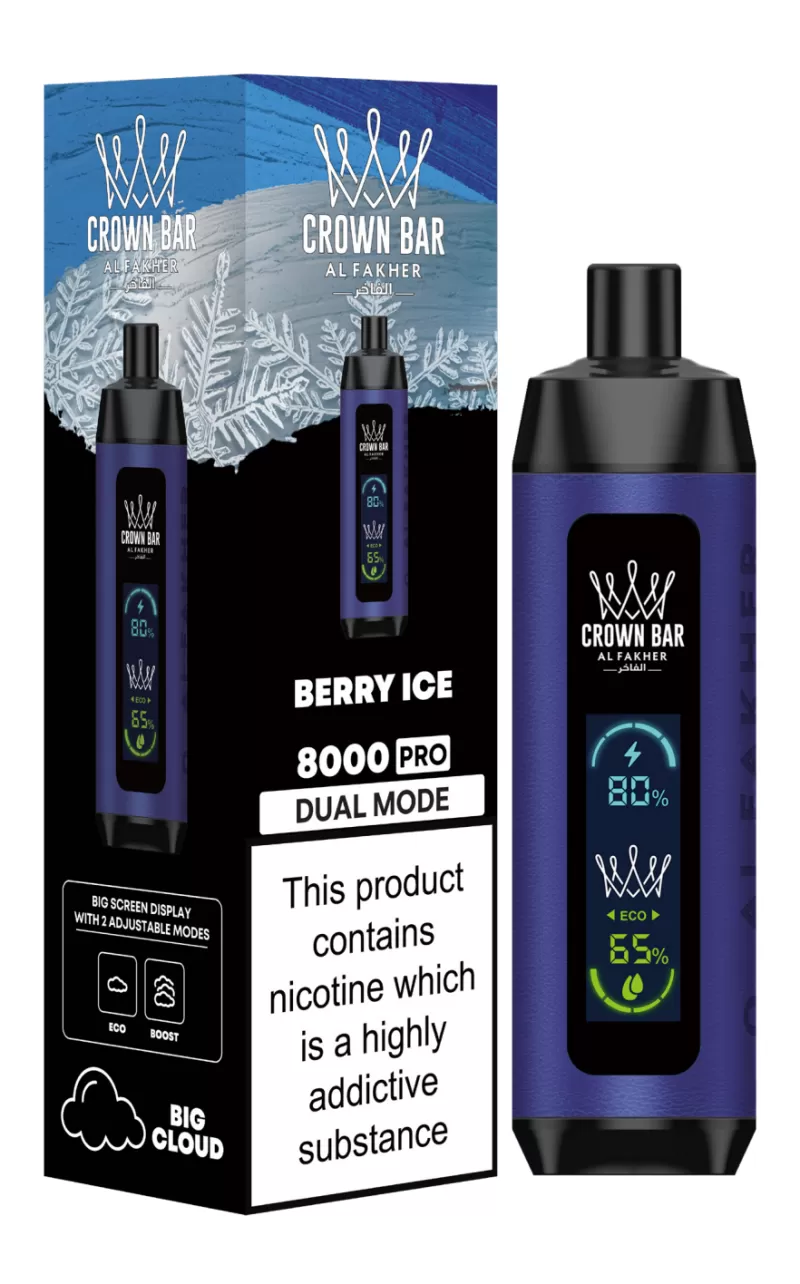 Al Fakher Crown Bar 8000 Pro Dual Mode Rechargeable Disposable Kit (Big Cloud) - Lush Ice - Image 3