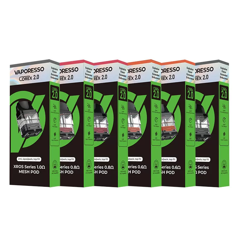 Vaporesso Xros Series Corex 2.0 Replacement Pod Cartridge for Xros / Xros 2 / Xros Mini / Xros 3 / Xros 3 Mini / Xros Nano / Xros 3 Nano / Xros Pro / Xros Cube / Xros 4 / Xros 4 Mini 2ml / 3ml (4pcs/pack) - 0.6ohm Top Filling (2ml)