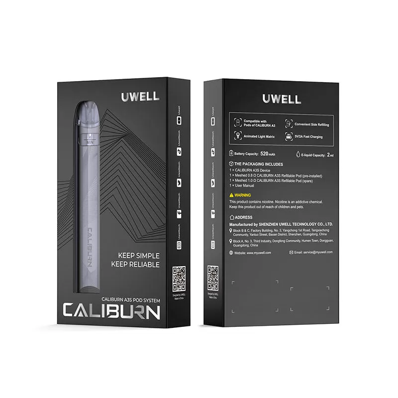 Uwell Caliburn A3S Pod Kit 520mAh - Iris Purple - Image 3