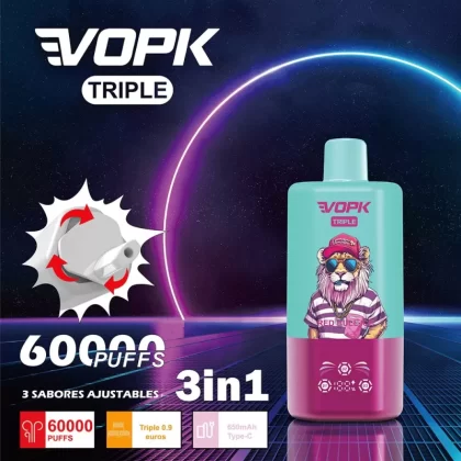 VOPK Triple 60000 60k Puffs 3 in 1 Flavors Newest Original Rechargeable LED Display Disposable Vape
