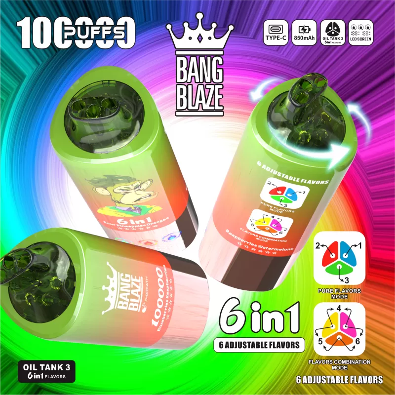 Bang Blaze 100000 100K Puffs 6 in 1 Flavors Newest Original Rechargeable LED Display Disposable Vape - Image 2