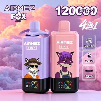 Airmez Fox 120K Puffs 4 in 1 Flavors Newest Original Rechargeable LCD Display Disposable Vape EU Warehouse