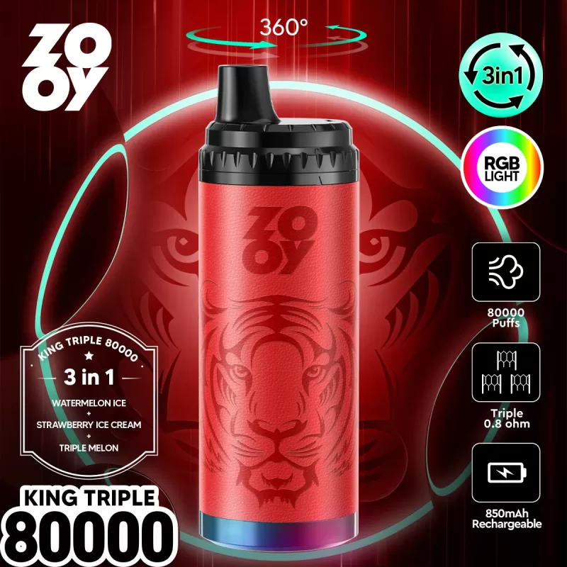 ZOOY King Triple 80000 80K Puffs 3 in 1 Flavors Original Rechargeable RGB Light Disposable Vape - Image 2