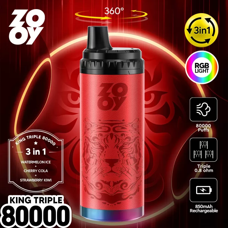 ZOOY King Triple 80000 80K Puffs 3 in 1 Flavors Original Rechargeable RGB Light Disposable Vape - Image 3