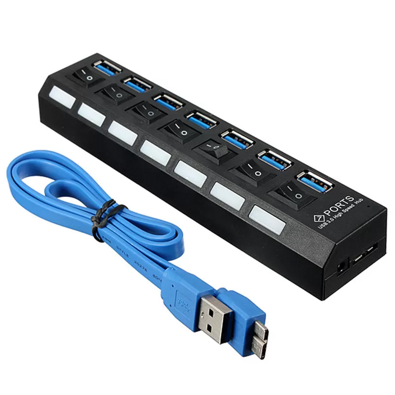 7 Port High SuperSpeed Adapter USB 3.0 Hub - Black - Image 2