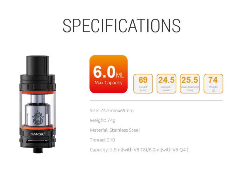 SMOK TFV8 SUB Ohm 6.0ML Tank Atomizer - Gold - Image 2