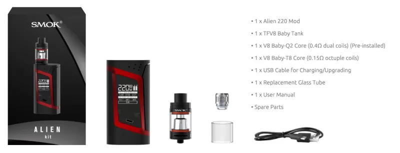 SMOK Alien 220W 3.0ML Starter Kit with TFV8 Baby Tank - Silver - Image 2