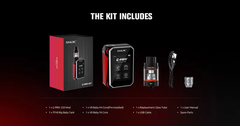 SMOK G-PRIV 220w Touch Screen 5.0ML Starter Kit With TFV8 Big Baby - Rainbow - Image 2
