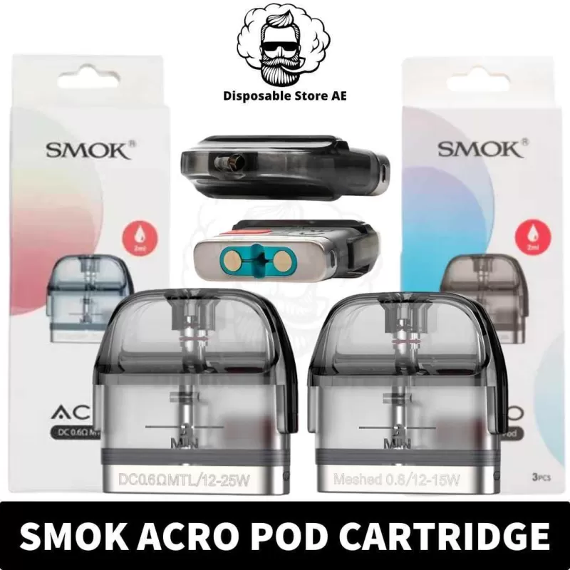 SMOK Acro Pods 2ml 0.8ohm MESH, 0.6 DC MTL Replacement Pods in Dubai, UAE – 3 PCS Per Pack