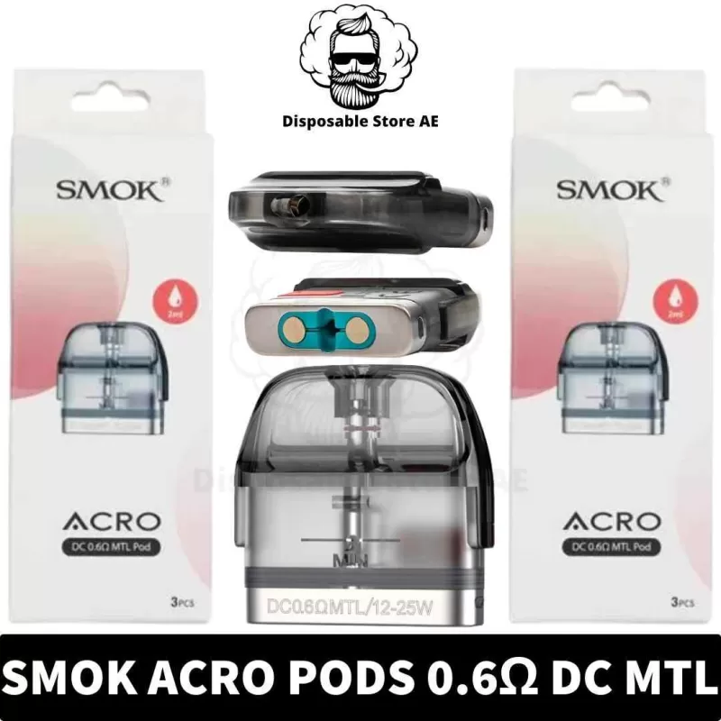 SMOK Acro Pods 2ml 0.8ohm MESH, 0.6 DC MTL Replacement Pods in Dubai, UAE – 3 PCS Per Pack - Image 2