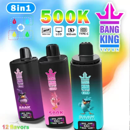 Bang King 500K | 8-in-1 taste switch, 500000 puffs, LCD display, bulk disposable vape