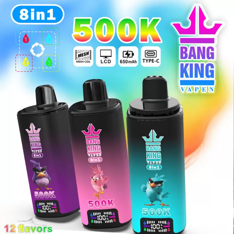 Bang King 500K | 8-in-1 taste switch, 500000 puffs, LCD display, bulk disposable vape