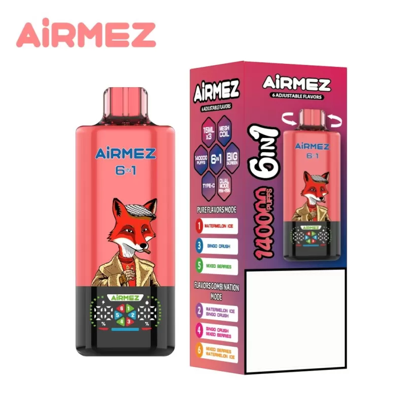 Airmez 6-in-1 140K | 6 adjustable options, 140000 puffs, big screen, bulk disposable vape