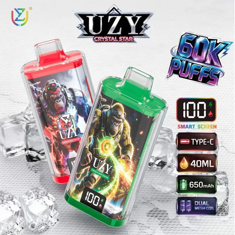 UZY Crystal Star 60K | 60000 puffs, smart display, dual mesh coil, 12 options, bulk disposable vape