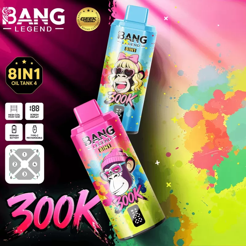 Bang Legend Geek 300K | 8-in-1 option switch, 300000 puffs, rechargeable, bulk disposable vape