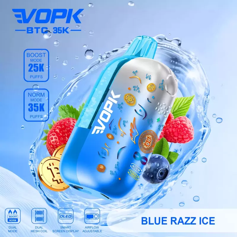 VOPK BTC 35K | smart screen, 35000 puffs, dual mesh, adjustable airflow, bulk disposable vape - Image 3